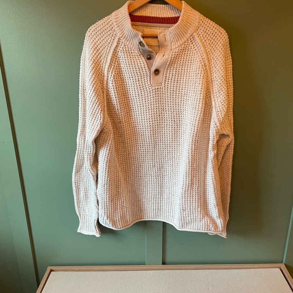 Lucky Brand Cream Waffle Henley Crewneck Sweater